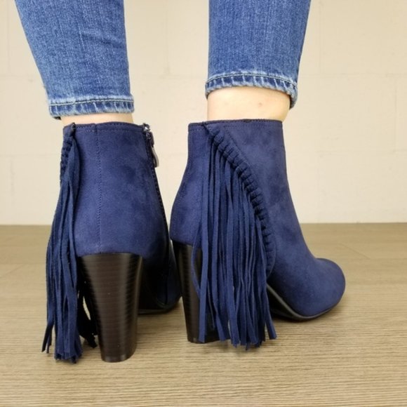 Navy Vegan Suede Apache Tassels Boots - Picture 4 of 7